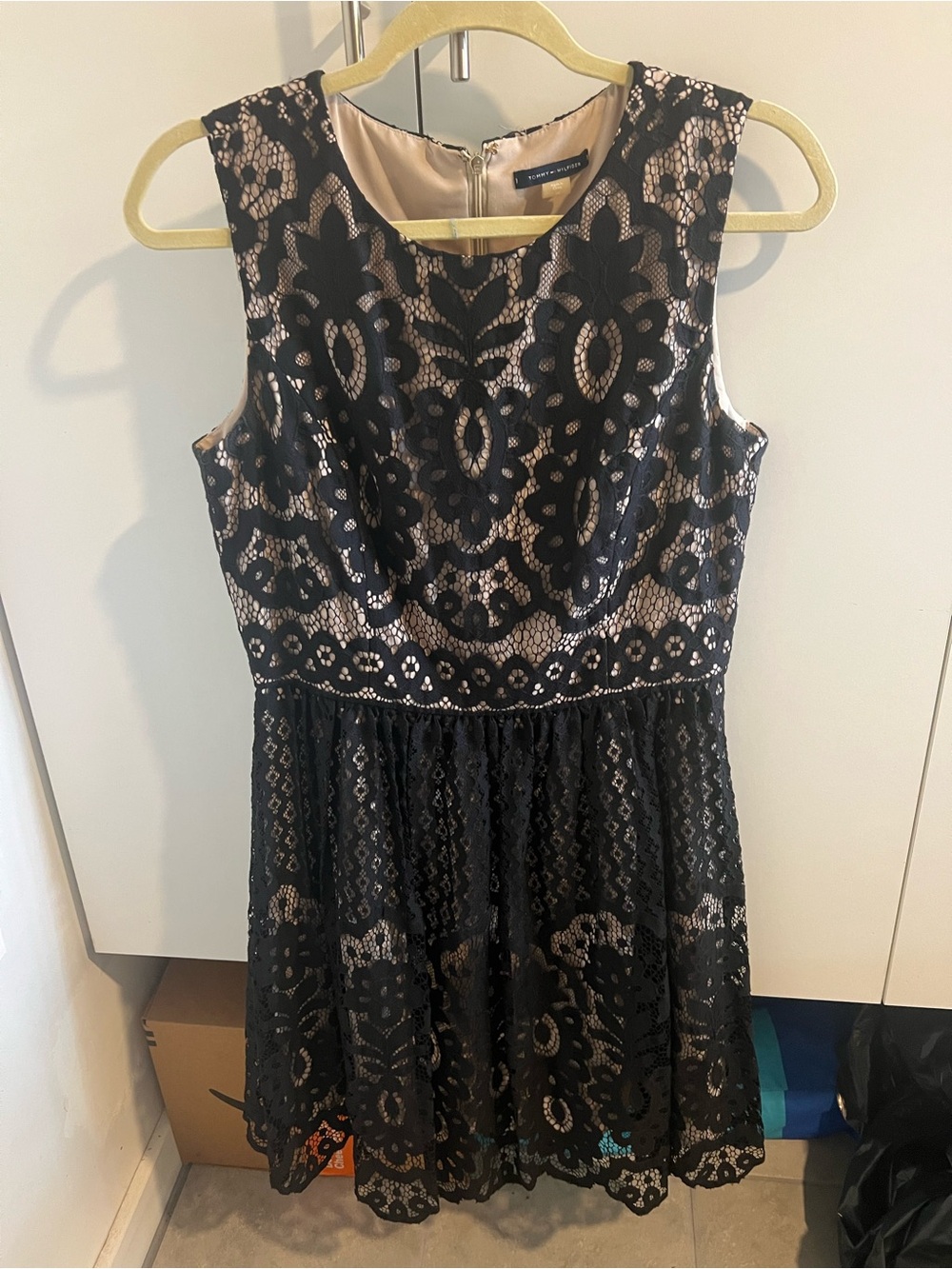 Tommy Hilfiger Black Lace Overlay Dress with Nude Lining